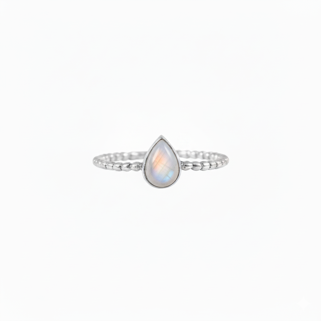 Handmade 925 Sterling Silver Bezel Setting Rainbow Moonstone Ring