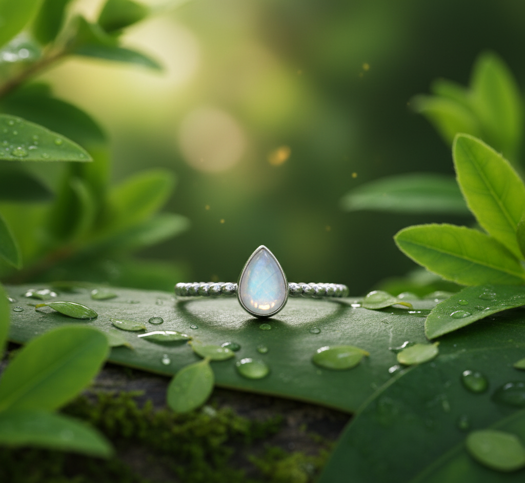 Handmade 925 Sterling Silver Bezel Setting Rainbow Moonstone Ring