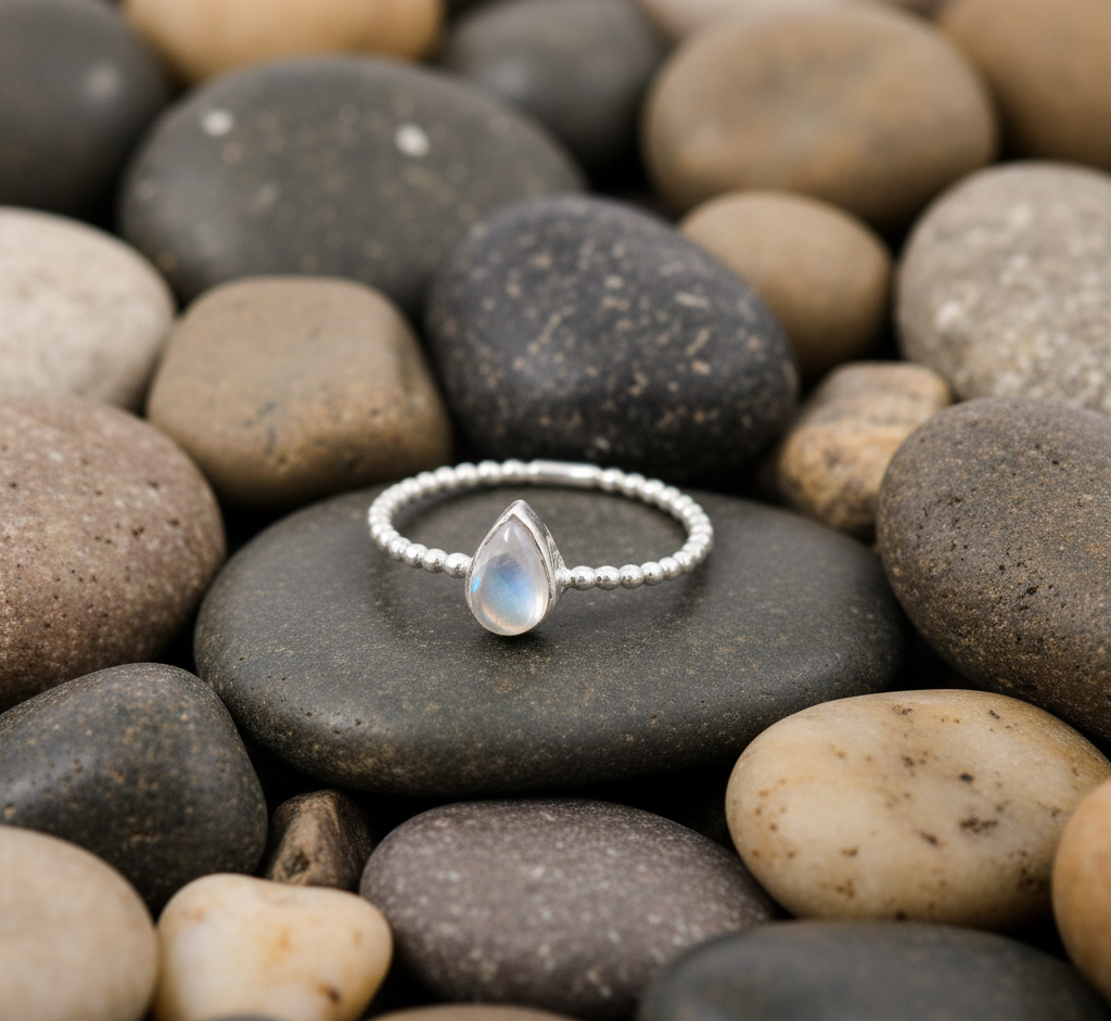 Handmade 925 Sterling Silver Bezel Setting Rainbow Moonstone Ring