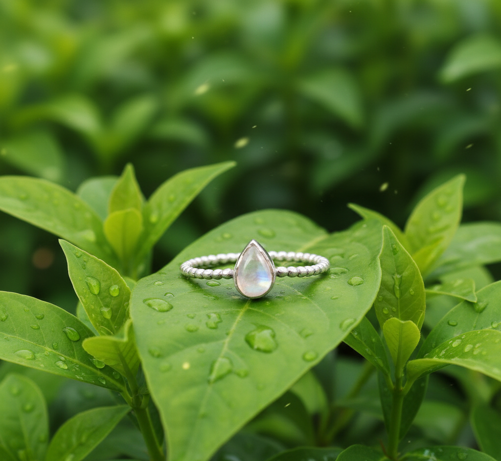 Handmade 925 Sterling Silver Bezel Setting Rainbow Moonstone Ring