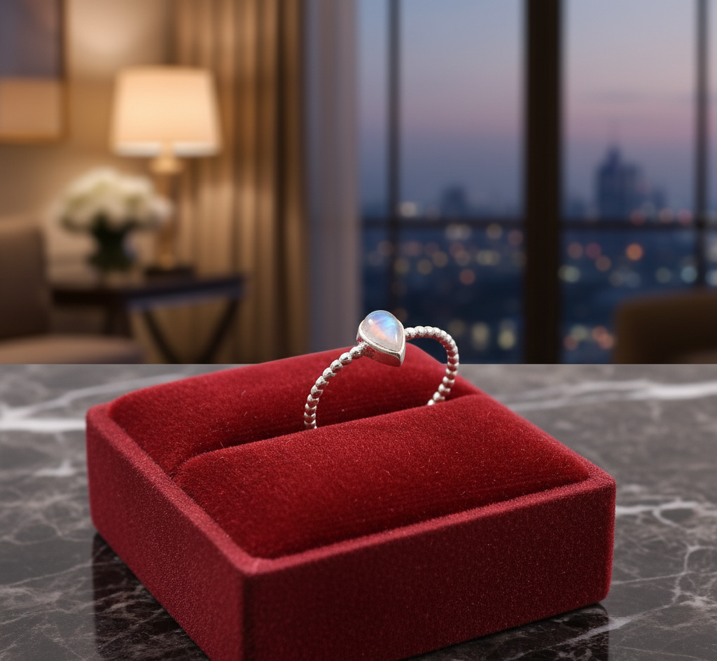 Handmade 925 Sterling Silver Bezel Setting Rainbow Moonstone Ring