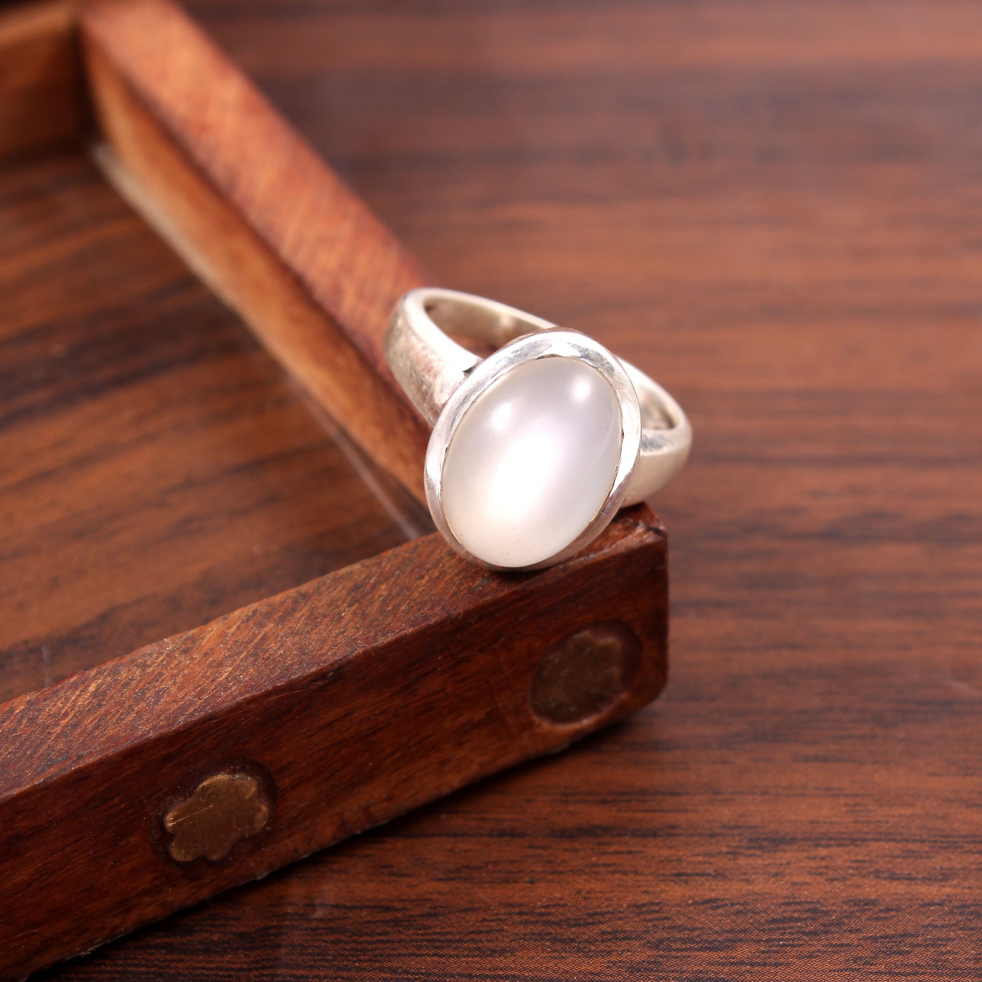 925 Sterling Silver Oval Moonstone Bezel Set Ring