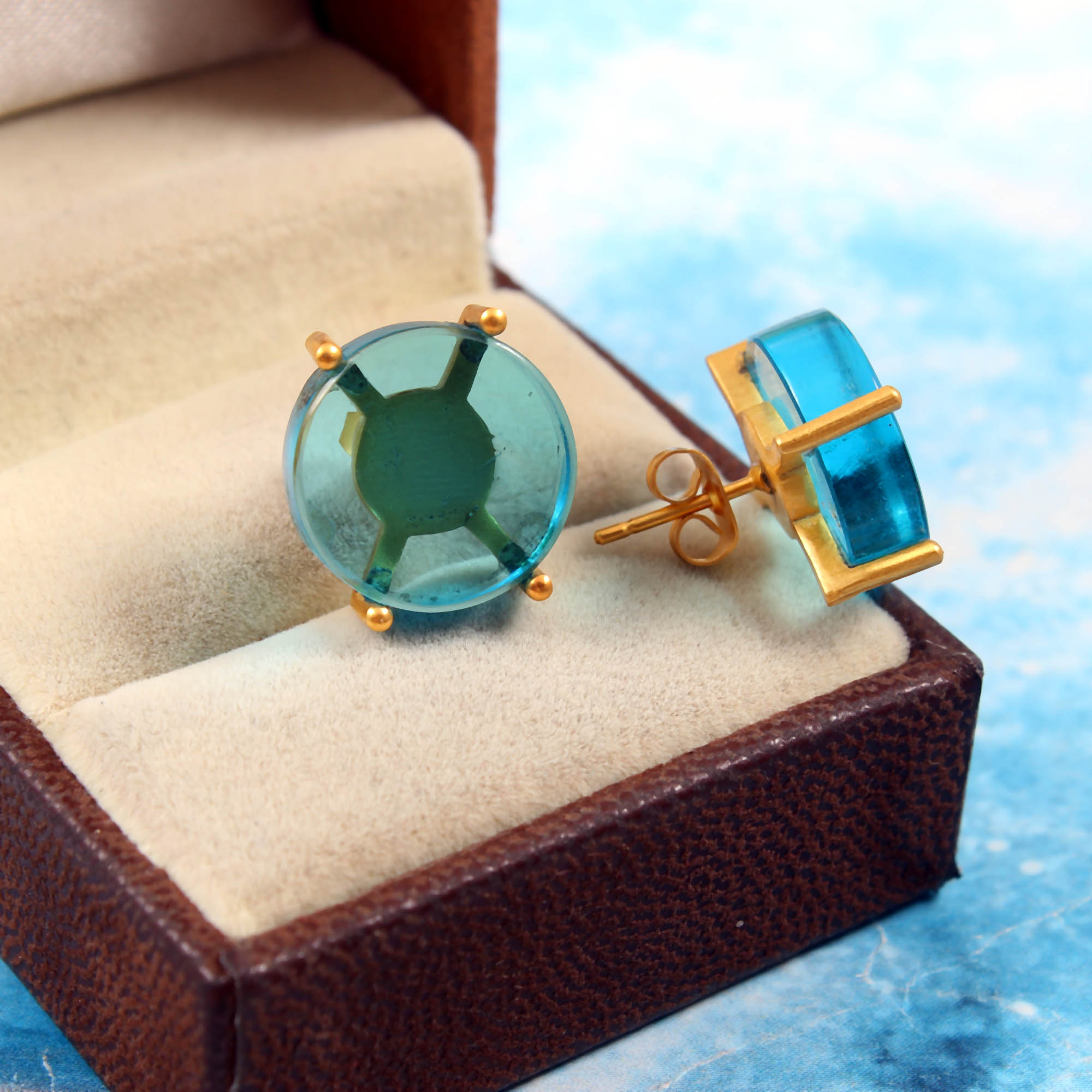 925 Sterling Silver Handmade Stud Earrings Hydro Color Stone