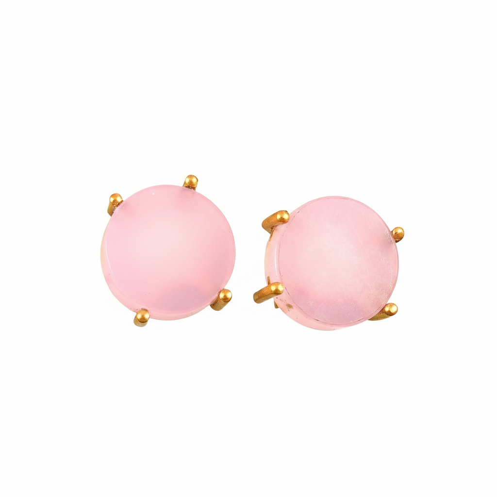 Women's 925 Sterling Silver Handmade Rose Quartz Stud Earrings