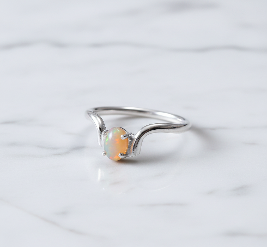 Handmade 925 Sterling Silver Fire Opal Gemstone Women's Ring