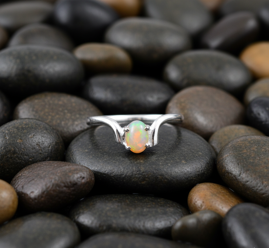 Handmade 925 Sterling Silver Fire Opal Gemstone Women's Ring