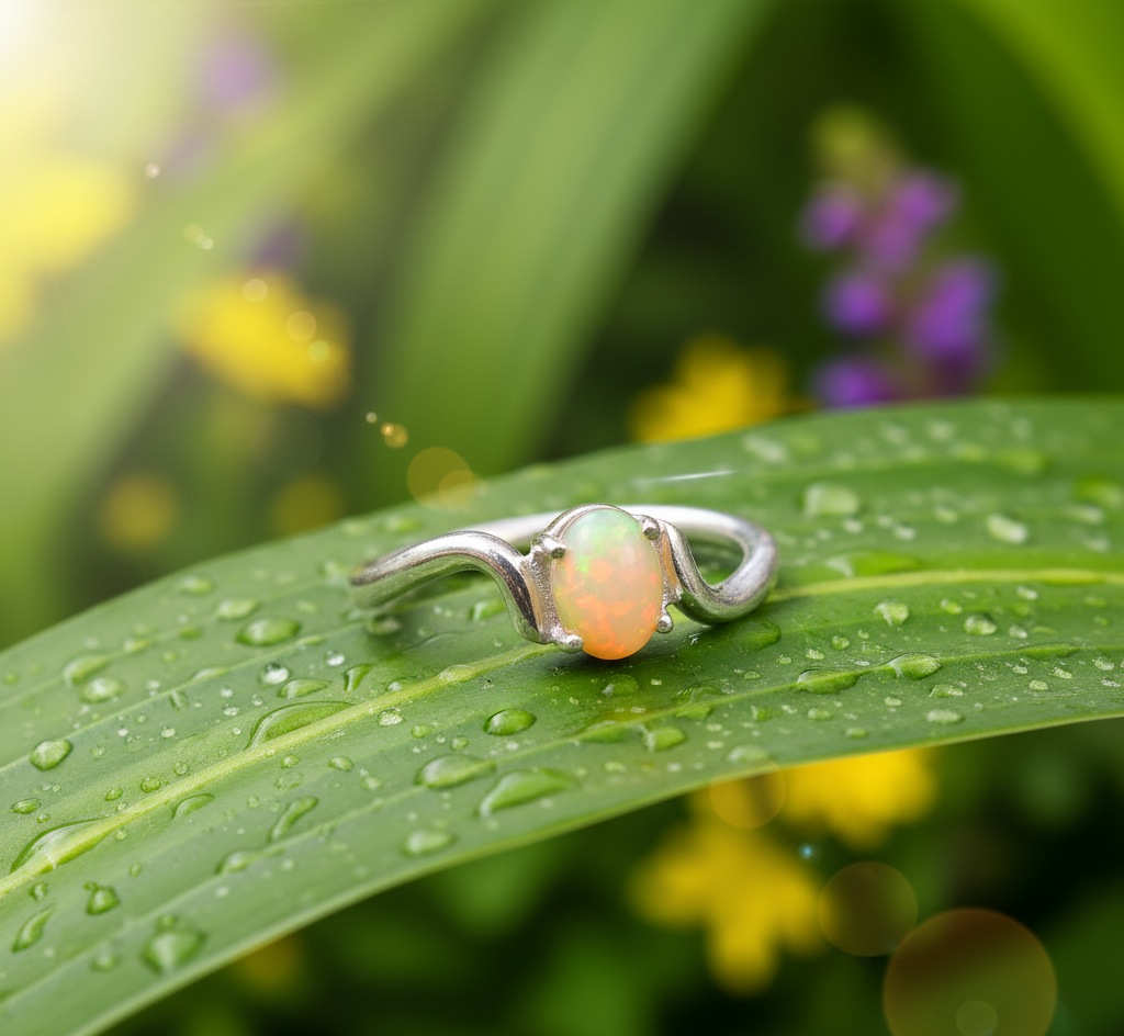 Handmade 925 Sterling Silver Fire Opal Gemstone Women's Ring