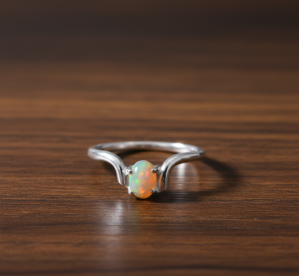 Handmade 925 Sterling Silver Fire Opal Gemstone Women's Ring
