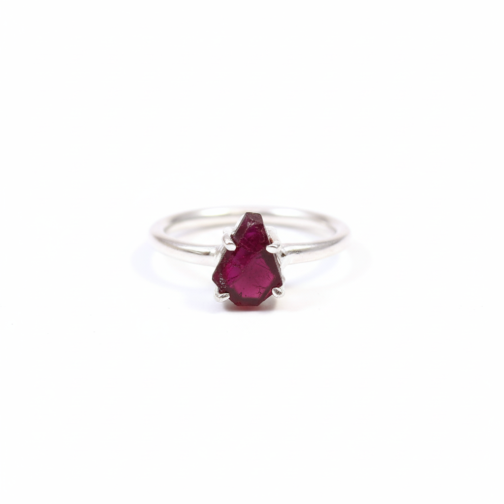 Classic Women's 925 Sterling Silver Raw Garnet Stone Ring