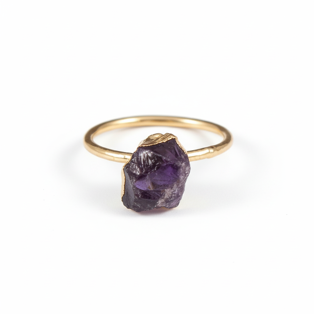 Women's 925 Sterling Silver Handmade Natural Raw Amethyst Ring