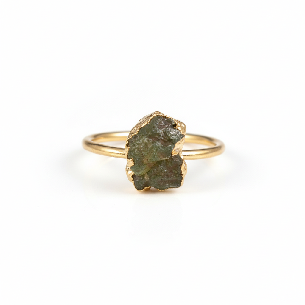 925 Sterling Silver Rugged Peridot Electroplated Gold Handmade Ring