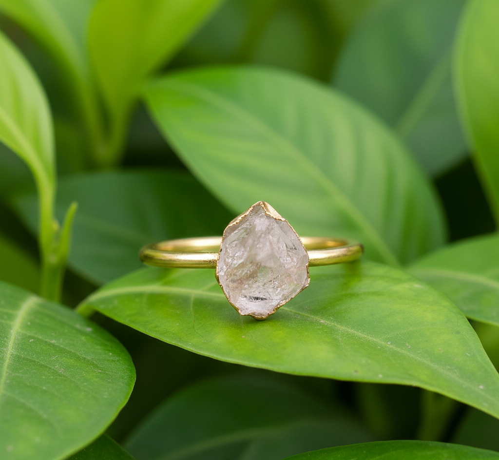 Handmade 925 Sterling Silver Ring with Natural Raw Rose Quartz