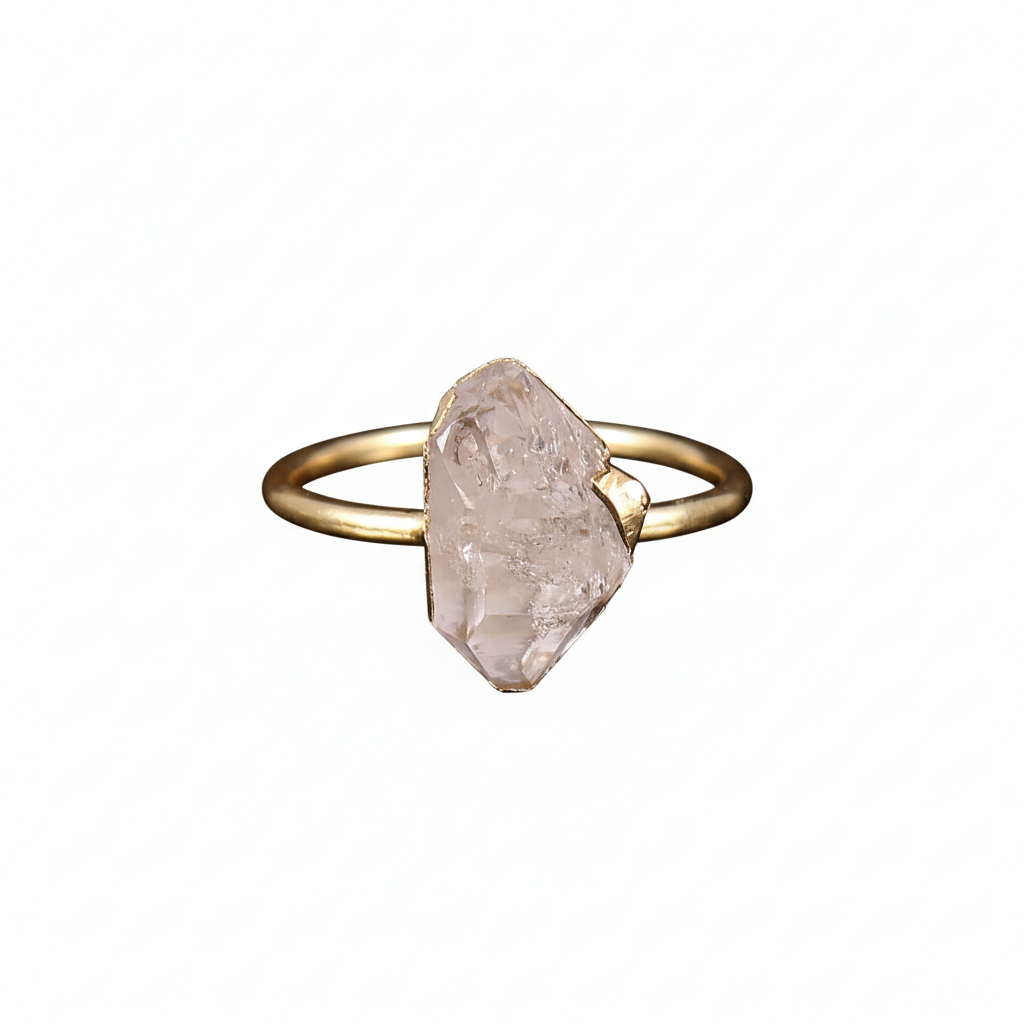 Handmade 925 Sterling Silver Ring with Natural Raw Rose Quartz