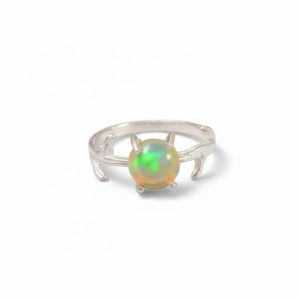 925 Sterling Silver Classic Style Fire Opal Gemstone Ring