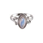 Women's 925 Sterling Silver Bezel Setting Marquise Rainbow Moonstone Ring