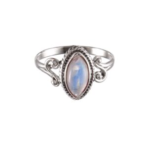 Women's 925 Sterling Silver Bezel Setting Marquise Rainbow Moonstone Ring