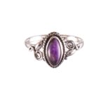 925 Sterling Silver Classic Handmade Bezel Setting Ring with Natural Amethyst