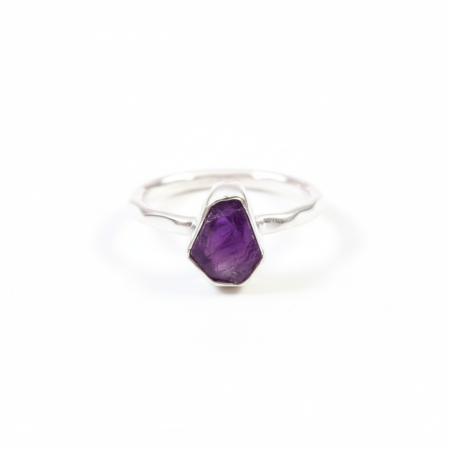 925 Sterling Silver Bezel Setting Raw Natural Amethyst Handmade Ring