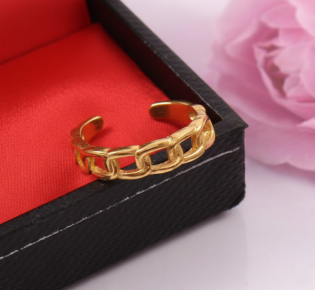Adjustable 925 Sterling Link Pattern Gold Plated Ring