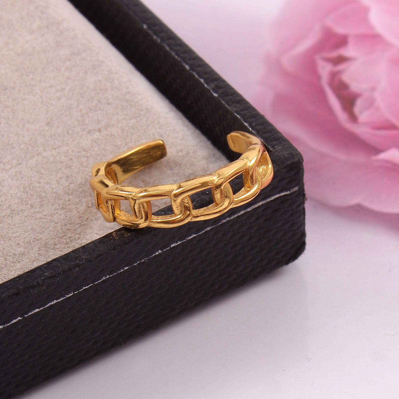 Adjustable 925 Sterling Link Pattern Gold Plated Ring