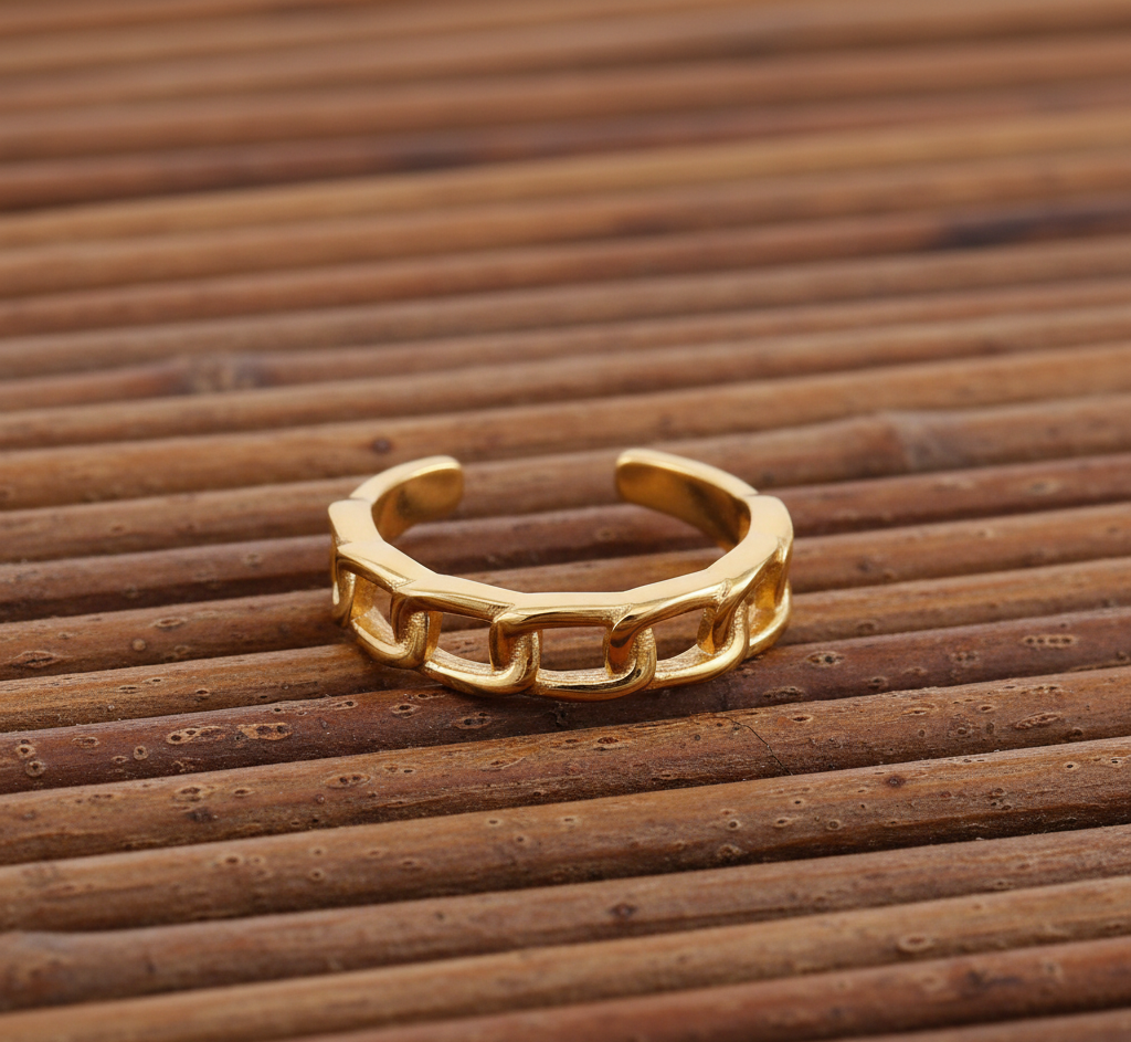 Adjustable 925 Sterling Link Pattern Gold Plated Ring