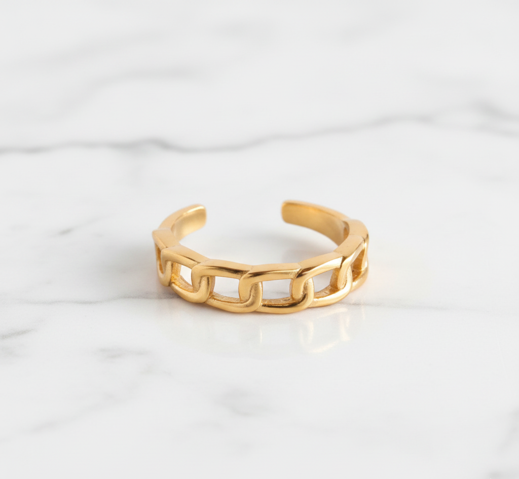 Adjustable 925 Sterling Link Pattern Gold Plated Ring