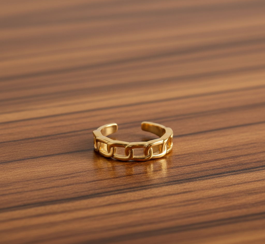 Adjustable 925 Sterling Link Pattern Gold Plated Ring