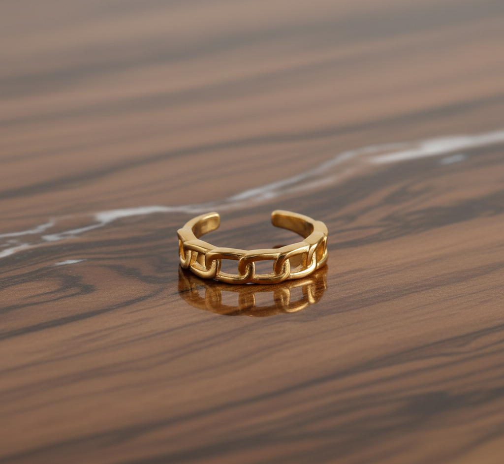 Adjustable 925 Sterling Link Pattern Gold Plated Ring