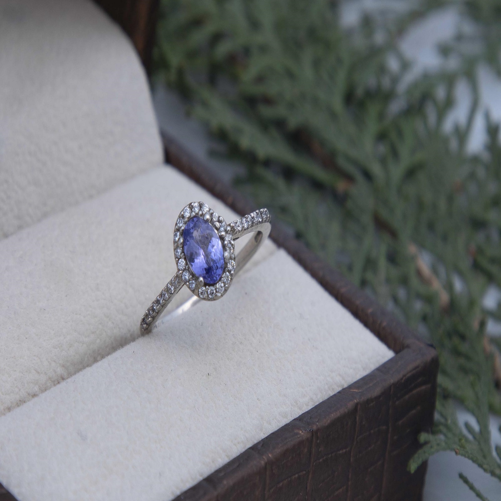 925 Sterling Silver Tanzanite and White CZ Engagement Ring