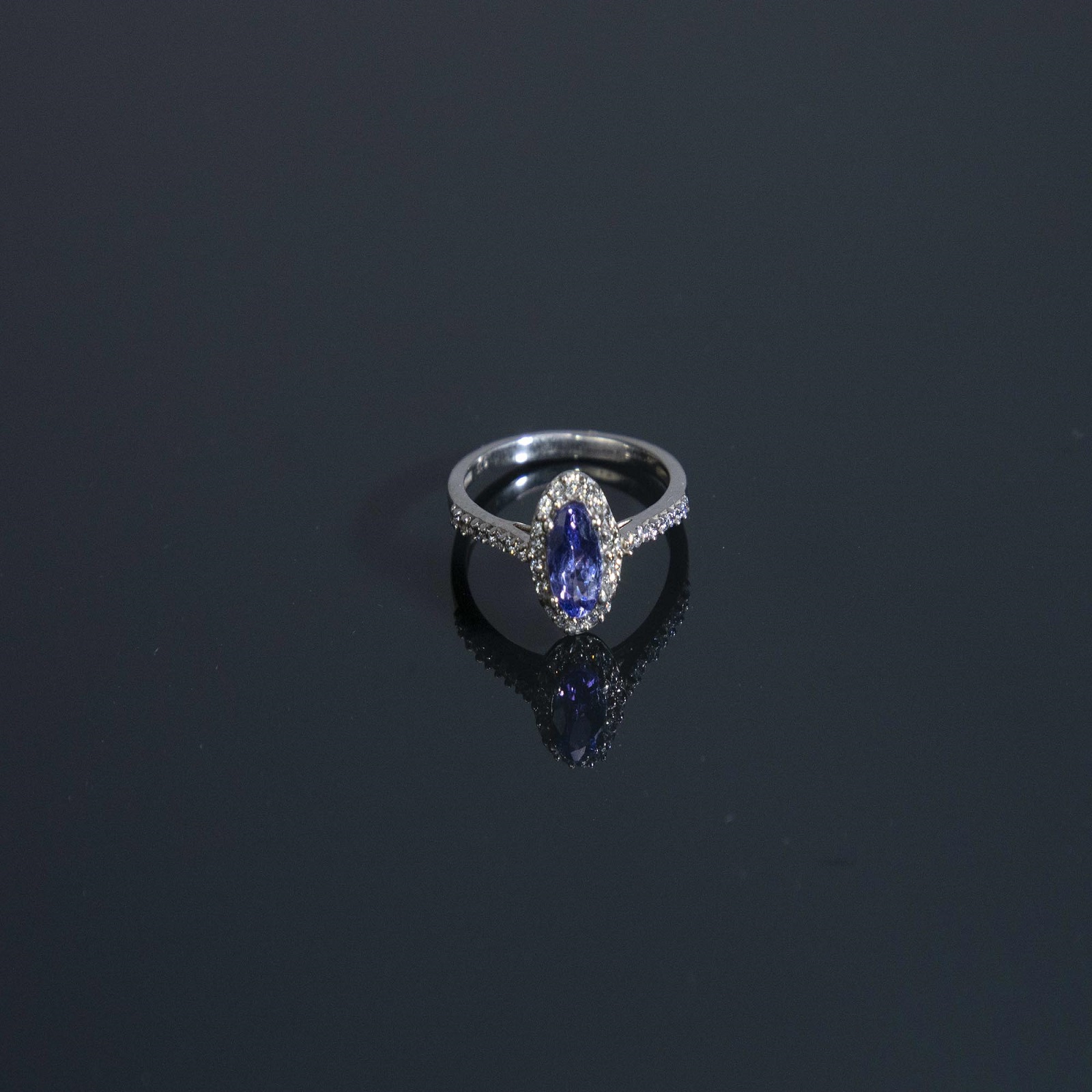 925 Sterling Silver Tanzanite and White CZ Engagement Ring