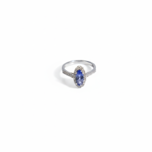 925 Sterling Silver Tanzanite and White CZ Engagement Ring