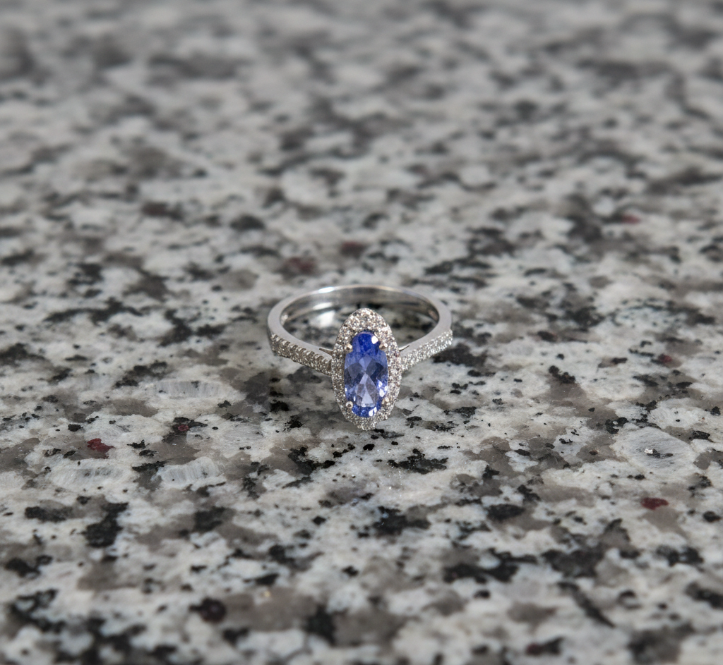 925 Sterling Silver Tanzanite and White CZ Engagement Ring