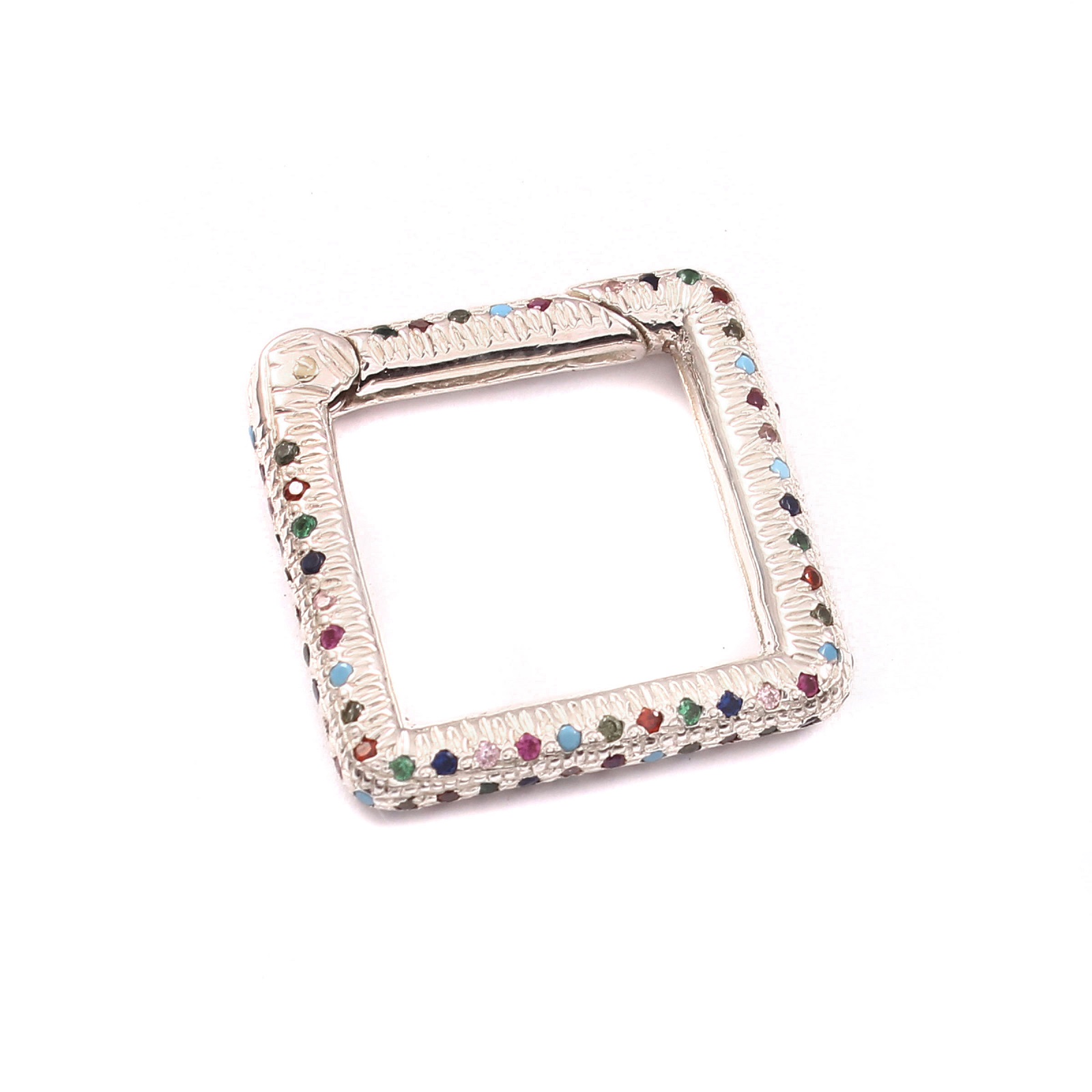 Gold Plated 925 Sterling Silver Multi-Color CZ Carabiner Square Lock Charms