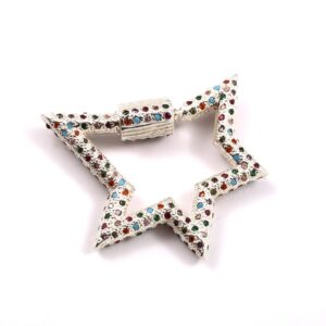 925 Sterling Silver Multi-Color CZ Carabiner Star Lock Charms for Unisex