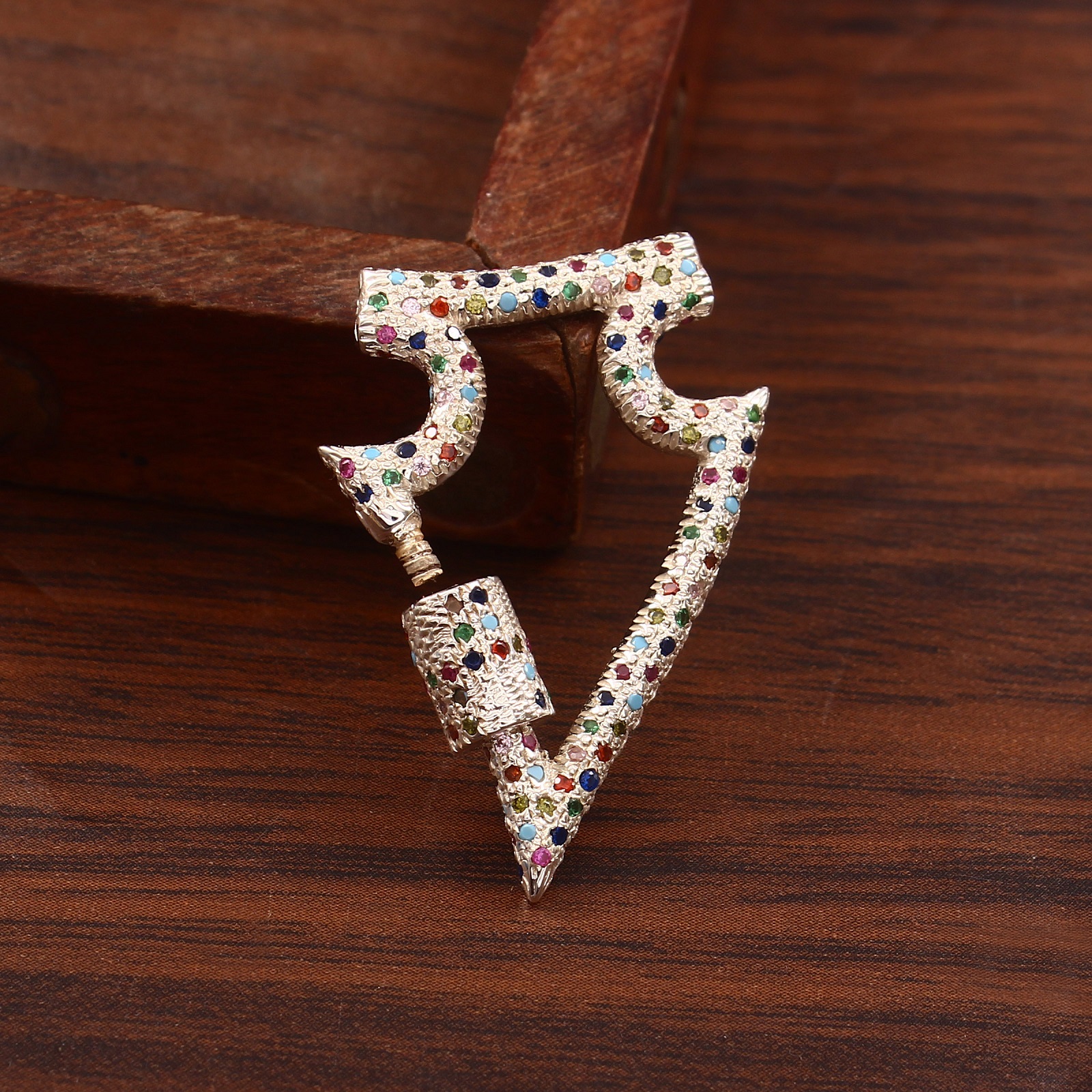 925 Sterling Silver Rupee Symbol Lock Charms with Multi-Color CZ