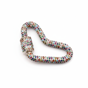 Heart Shape Carabiner Lock 925 Sterling Silver Fine Pendants Charms Multi-Color CZ
