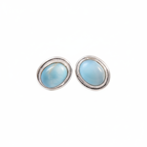 925 Sterling Silver Bezel Setting Cute Trendy Larimar Stud Earrings