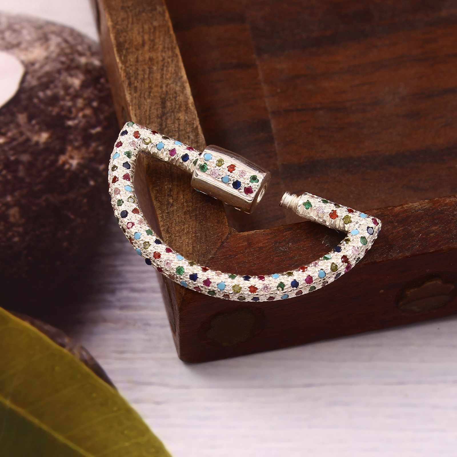 D Shape Carabiner Lock Sterling Silver Multi-Color CZ