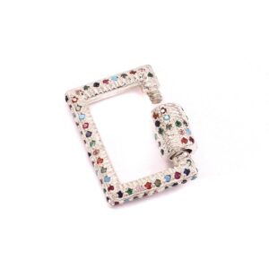925 Sterling Silver Multi-Color CZ Carabiner Rectangular Shape Lock