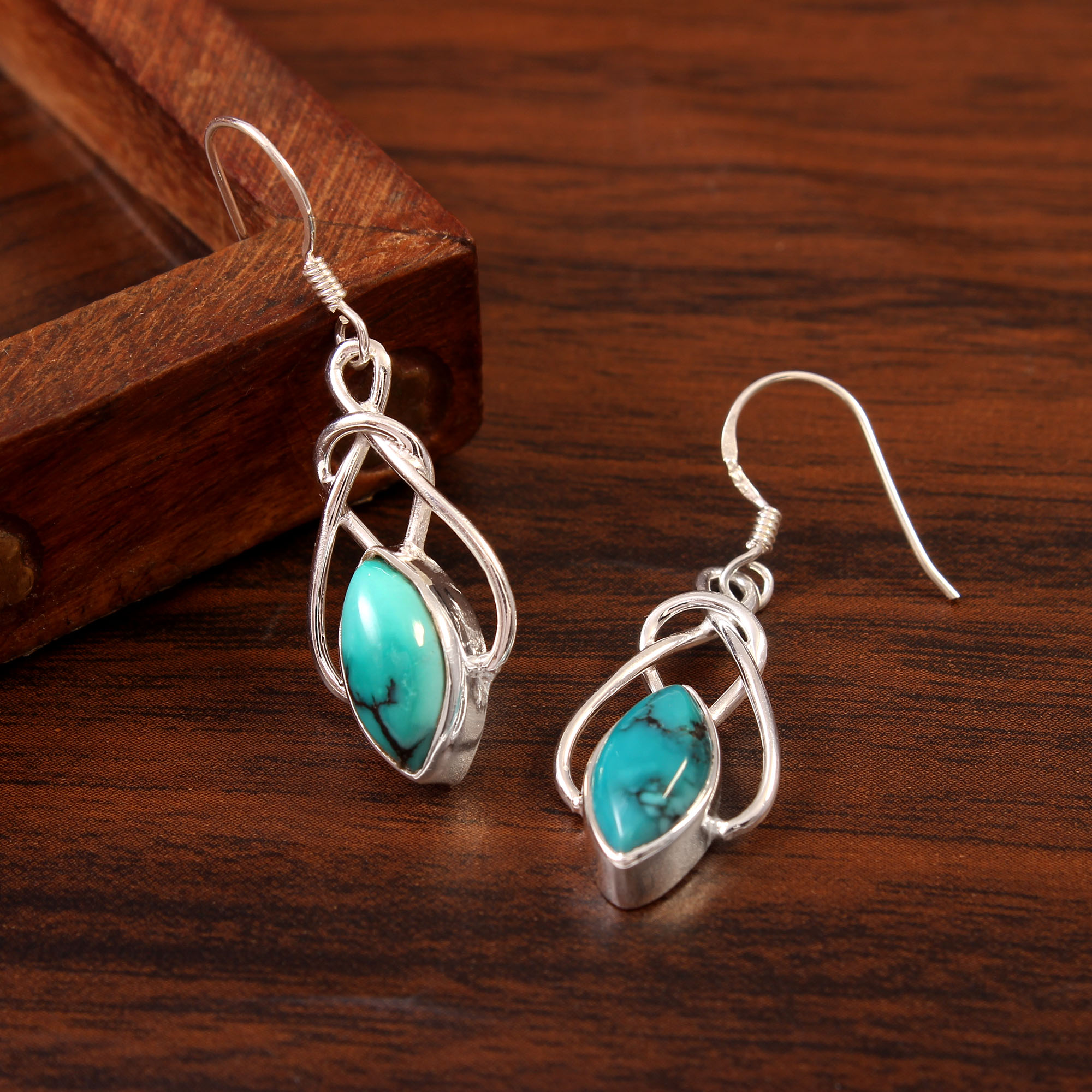 925 Sterling Silver Copper Turquoise Drop Earrings