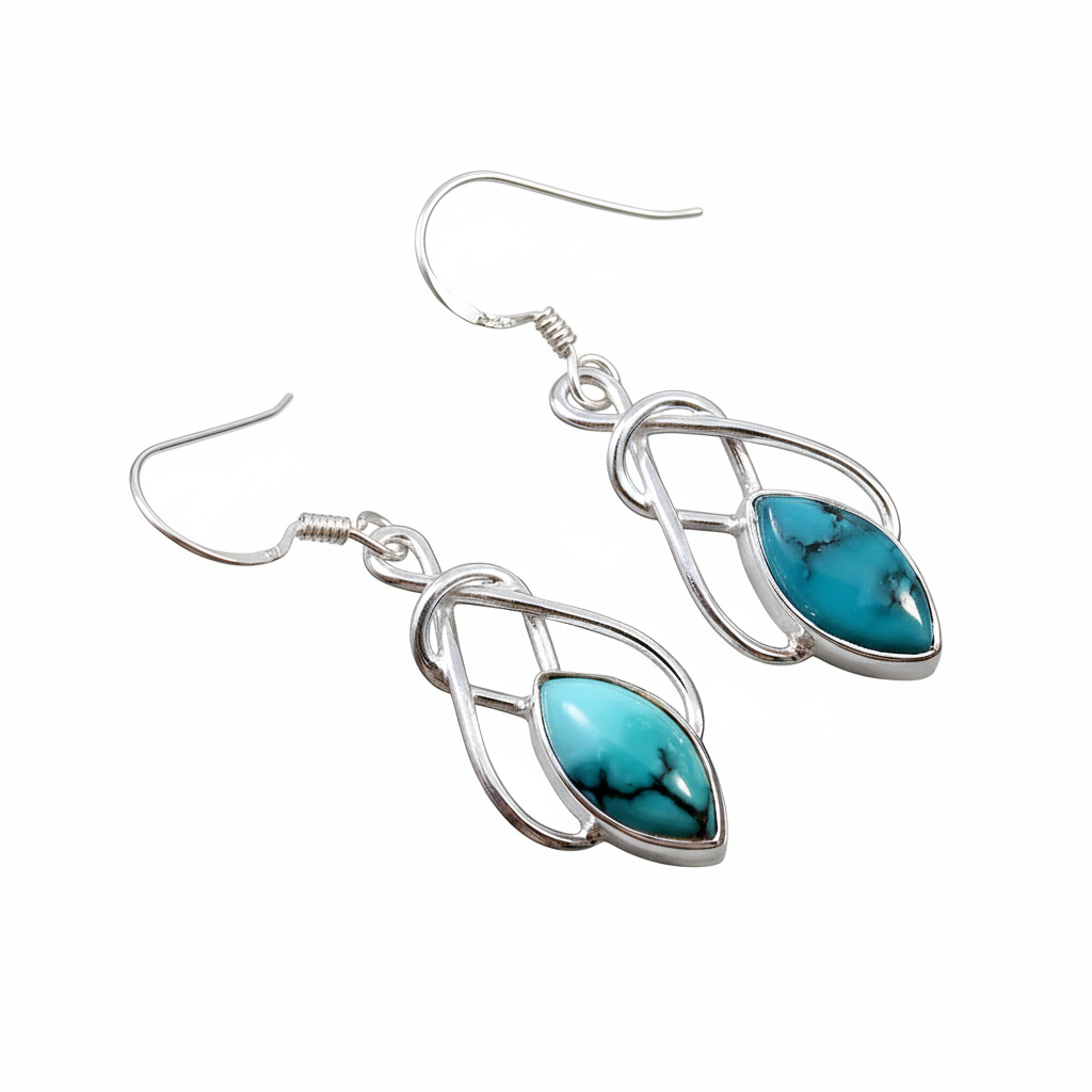 925 Sterling Silver Copper Turquoise Drop Earrings