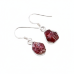 925 Sterling Silver Raw Garnet Gemstone Drop Earrings
