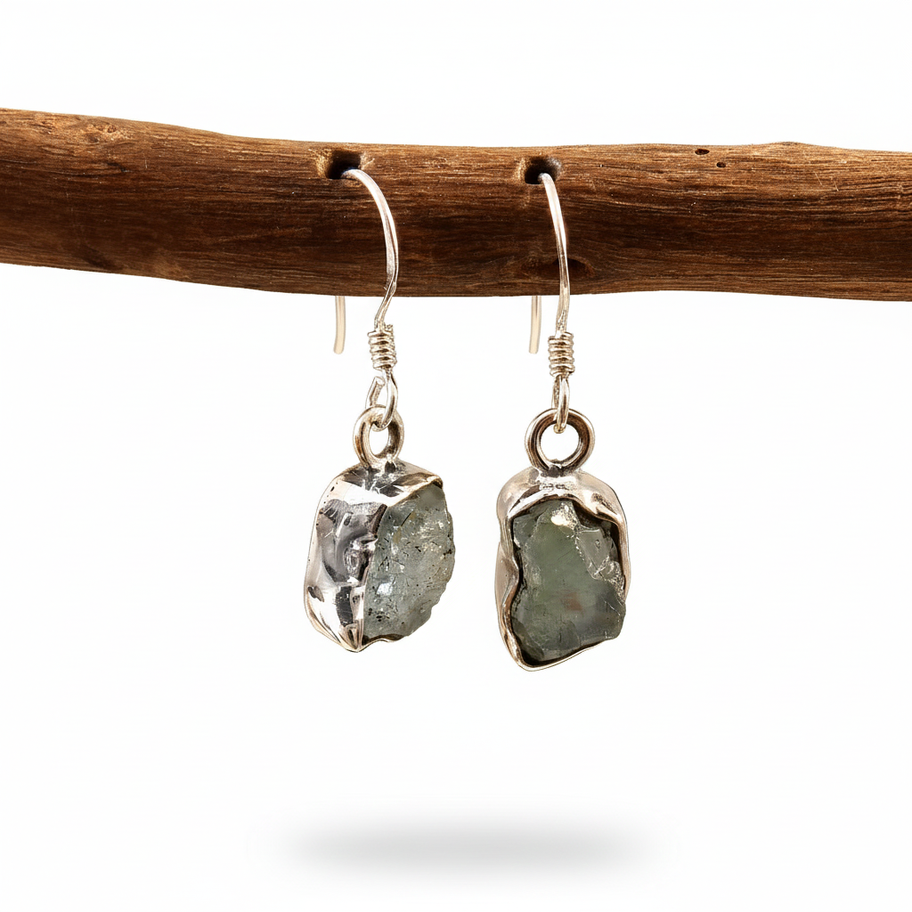 925 Sterling Silver Raw Aquamarine Gemstone Drop Earrings