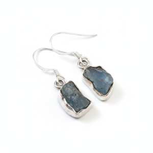 925 Sterling Silver Raw Aquamarine Gemstone Drop Earrings