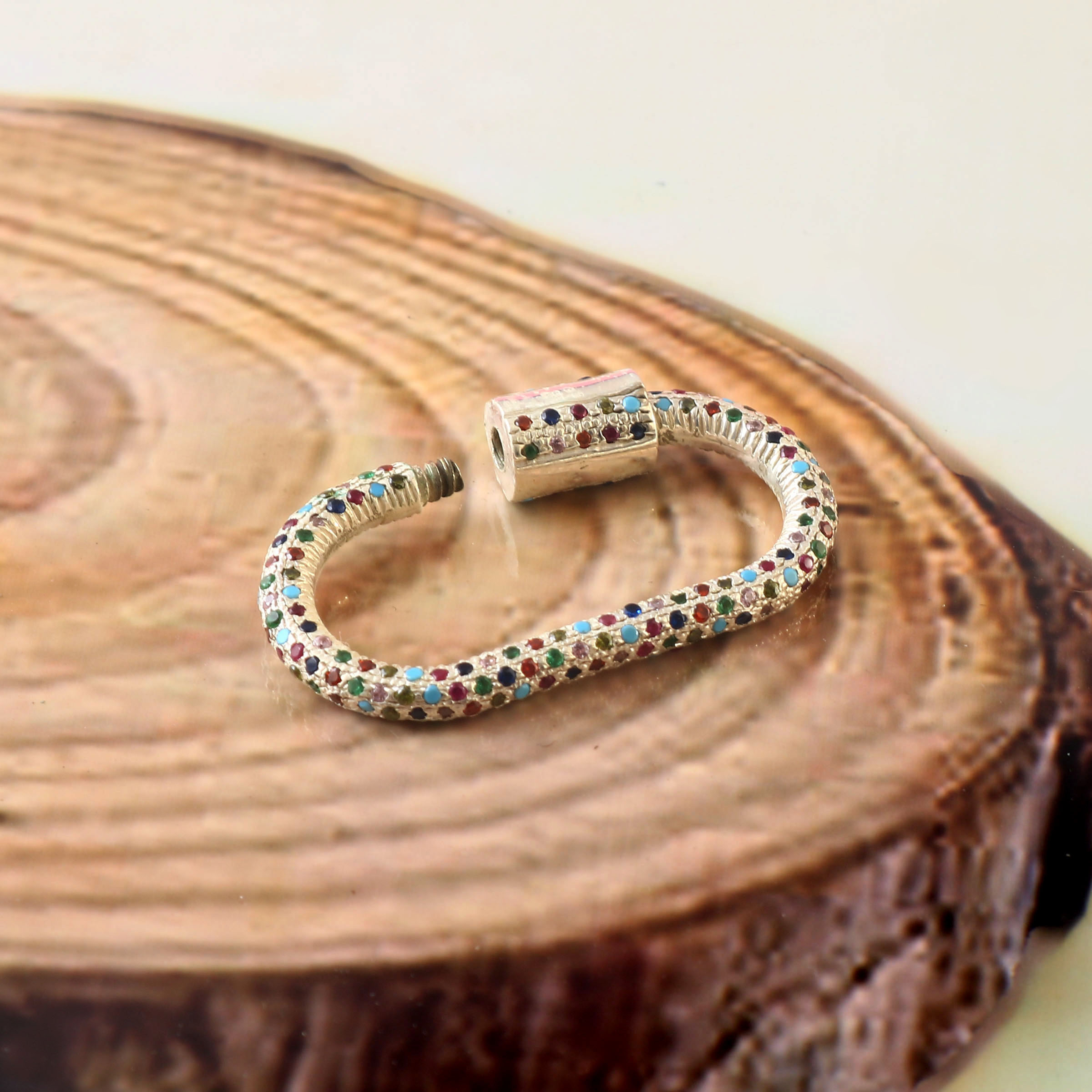 925 Silver Oval Carabiner Lock Screw Connector With Multi-Color CZ