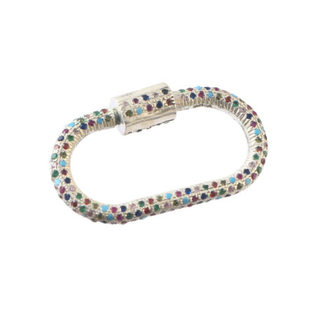925 Silver Oval Carabiner Lock Screw Connector With Multi-Color CZ