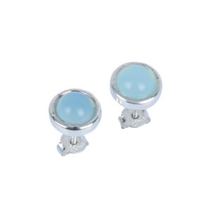 925 Sterling Silver Bohemian Style Aqua Chalcedony Stud Earrings