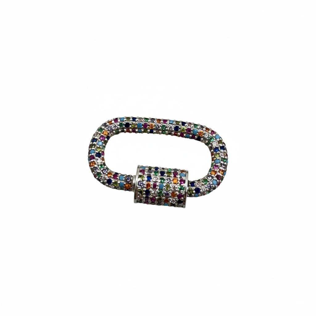 Carabiner Lock Screw Connector Charms 925 Sterling Silver Multi-Color CZ