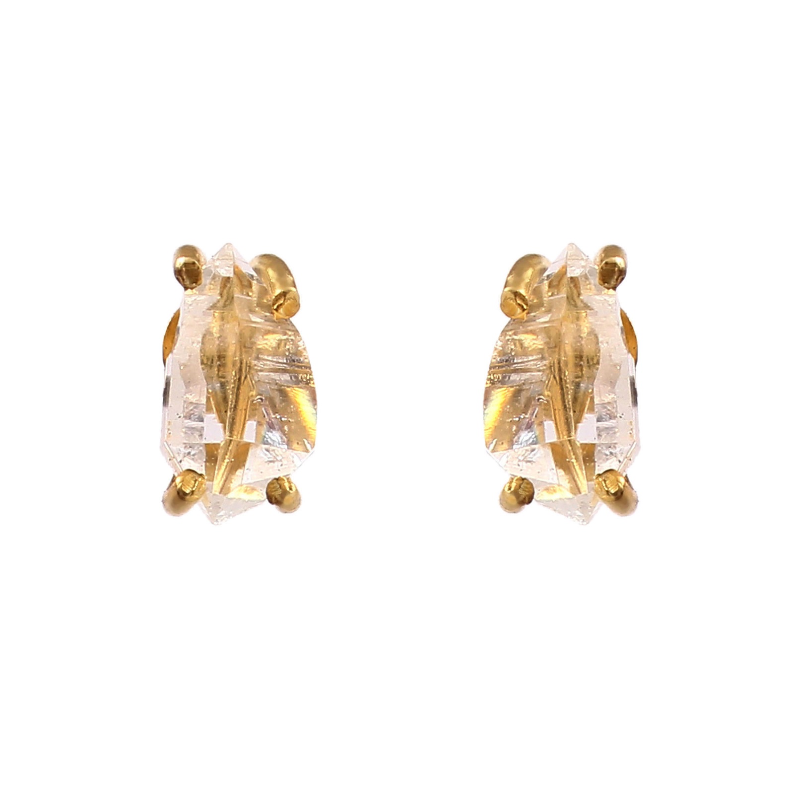 Gold Plated 925 Sterling Silver Raw Herkimer Diamond Stud Earrings