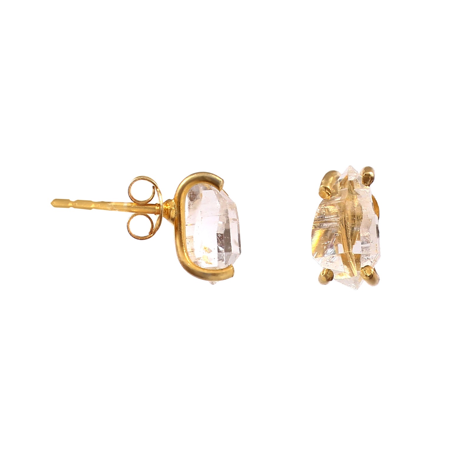 Gold Plated 925 Sterling Silver Raw Herkimer Diamond Stud Earrings